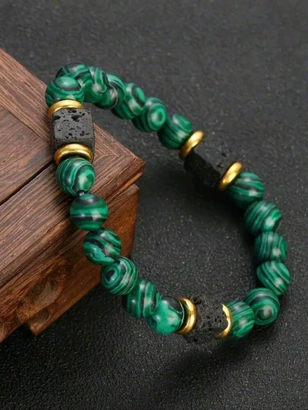 Money Bracelet Natural Volcanic Stone Emerald Peacock Stone Attracts Wealth Men